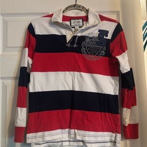 Boys Red and Navy Striped Polo Shirt